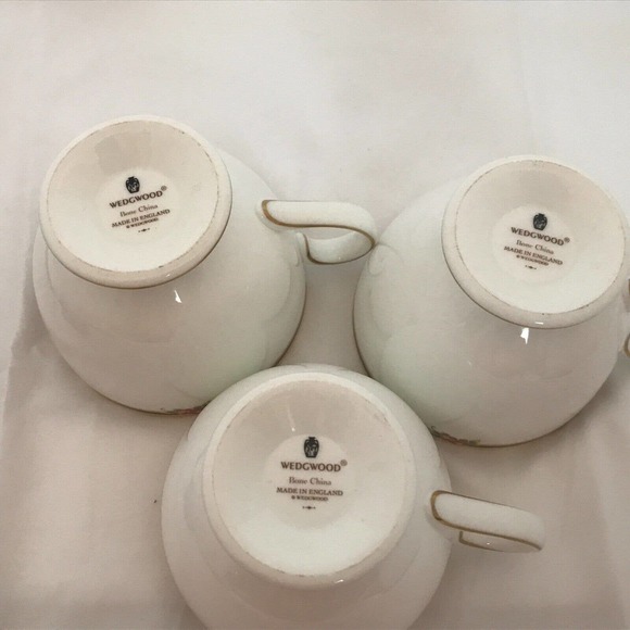 WEDGWOOD "Clio" Leigh Shape Footed Tea Cup-Bone w/Black + Gold Bands ,Floral Rim - Picture 3 of 8